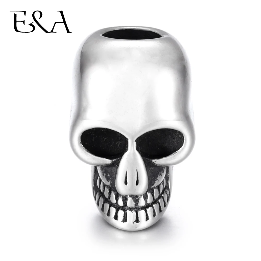 Stainless Steel Beads Skull Blacken Metal Large Hole 6mm Bead Slider DIY Men Bracelet Making Supplies Jewelry Findings