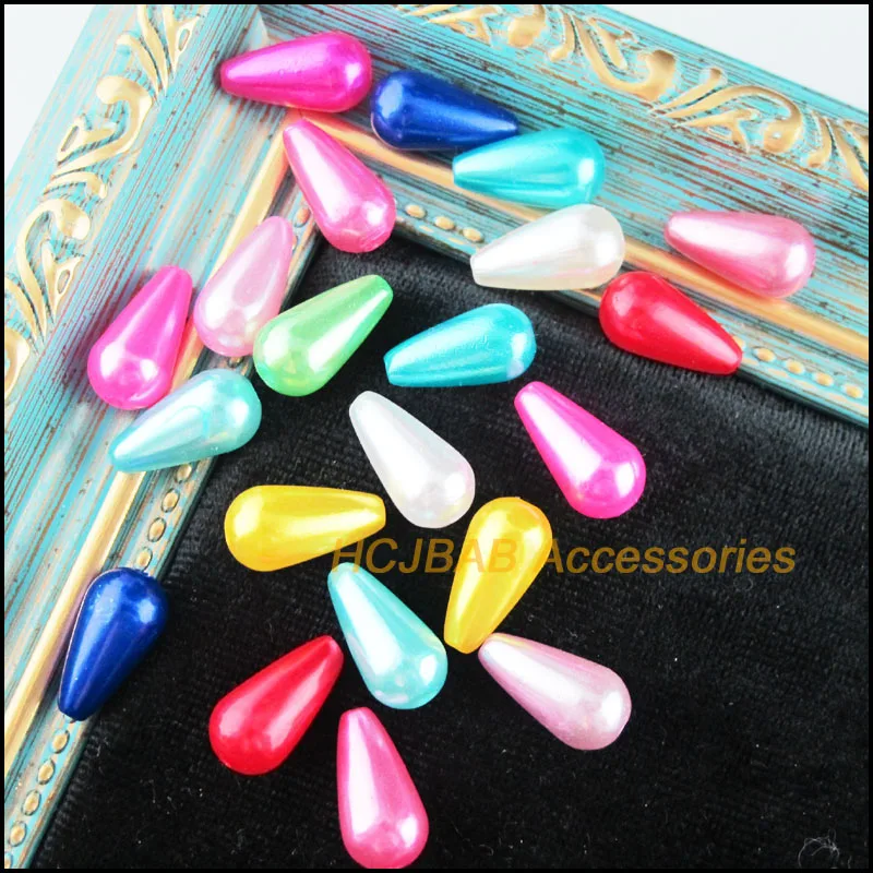 70Pcs Mixed Colors Smooth Acrylic ABS Teardrop Spacer Beads Charms 8x15mm