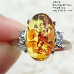 Natural Yellow Amber Oval Adjustable Ring Piebald Amber Beads Gemstone Ring Fashion Rare Jewelry Women AAAAA