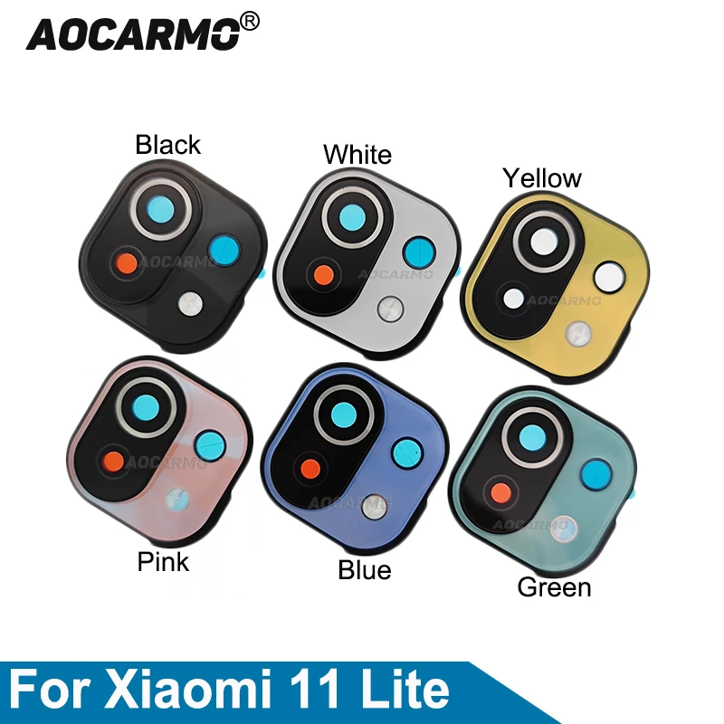 Aocarmo Black/White/Blue/Green/Pink/Yellow For Xiaomi 11 Lite Mi 11Lite Rear Back Camera Lens With Frame Replacement Parts