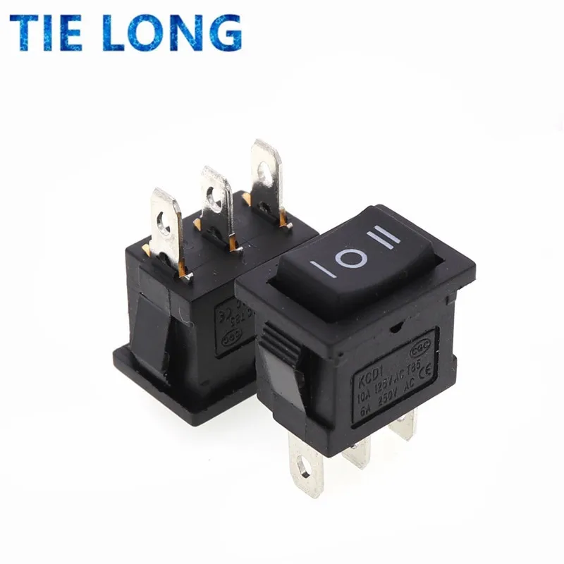 10Pcs Drukknop 10X15Mm Spst 2Pin 3pin 3A 250V KCD11 Snap-In Op off Boat Rocker Switch 10Mm * 15Mm Zwart Rood Wit