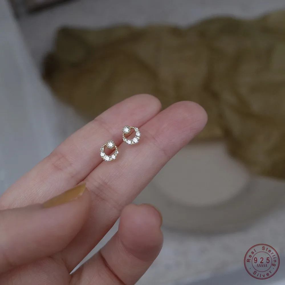 

925 Sterling Silver French Simple Sun Moon Pavé Crystal Stud Earrings Women Sweet Romantic Engagement Jewelry Gift