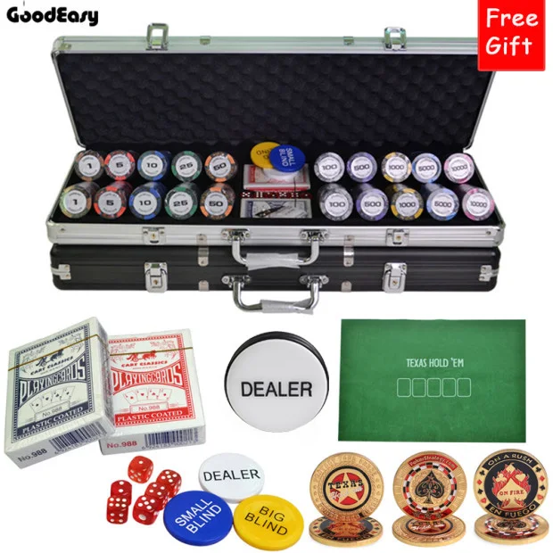 

500PCS/SET Casino Wheat Poker Chips set Colorful Clay Chips Texas Hold'em Chips Sets Suitcase Free Gift Table Cloth Dealer