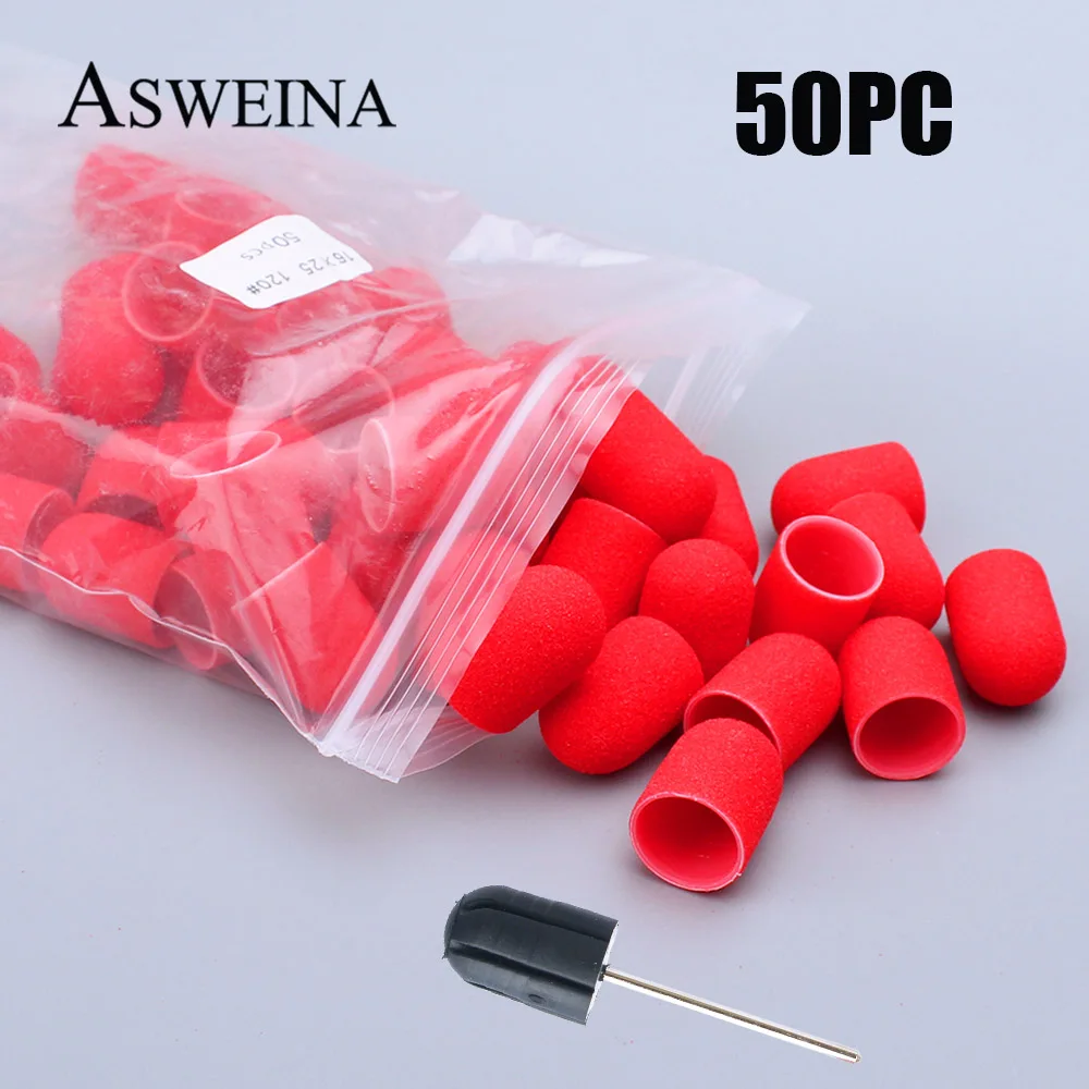 

50PC Red Nail Sanding Caps 16*25mm Rotary Nail Drill Bit Electric Pedicure Remove Burrs Foot Care Manicure Equipment Accessories