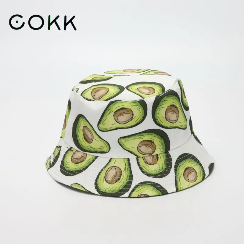 

COKK Summer Bucket Hat For Men Women Unisex Fashion Fruit Print Cotton Bob Panama Cap Foldable Girls Sun Hat Beach Fisherman Hat