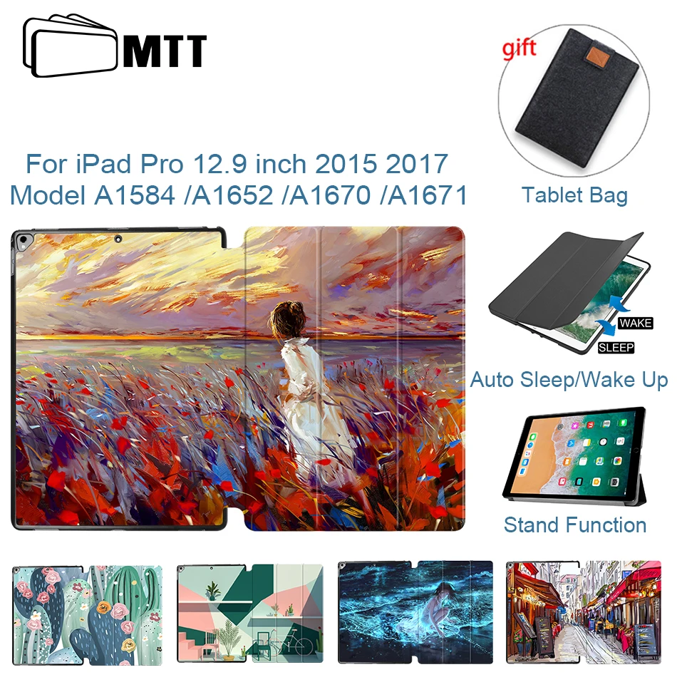 

MTT Case for iPad Pro 12.9 inch 2015 2017 Slim PU Leather Flip Fold Stand Cover Smart Tablet Case A1670 A1671 A1584 A1652