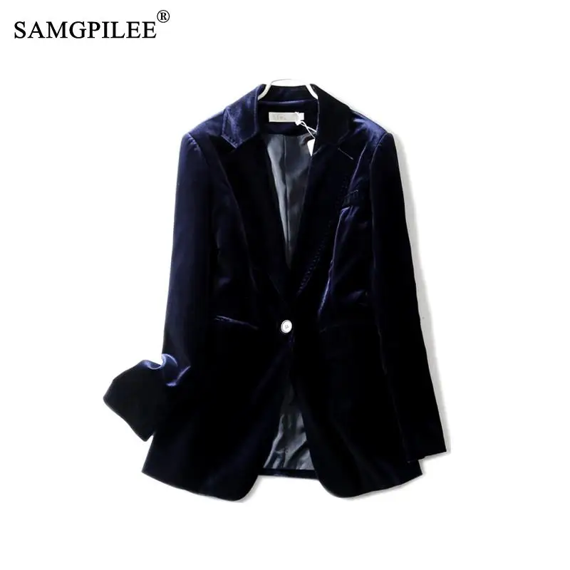 Jacket For Women 2023 Spring And Autumn New One Button Gold Velvet Pocket Turn Down Collar Woman Blazer Vadim 4XL