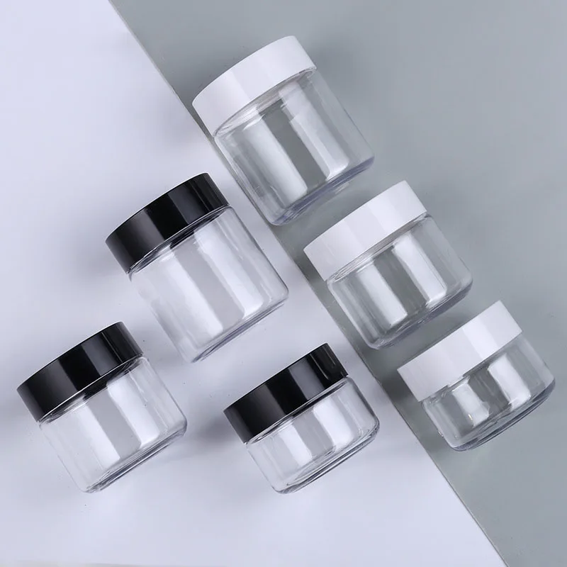 1 Pcs 60ml / 100ml / 120ml Clear Plastic Jar With Black/white Lids  Home Kitchen Empty Plastic Storage Bottle Container Box