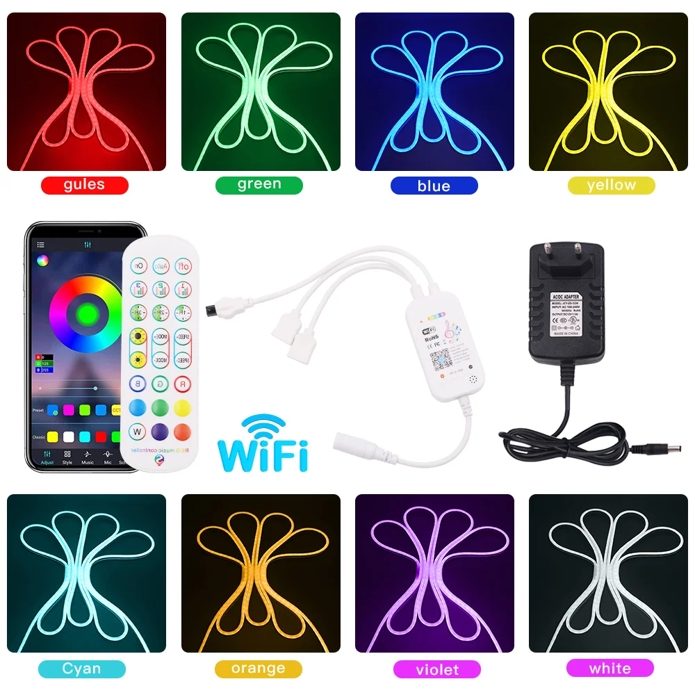 12V RGB Neon Light SMD3535 96Leds/m Tuya WIFI Bluetooth App Control Music Sync Waterproof Neon Ribbon Color Changing Neon Strip