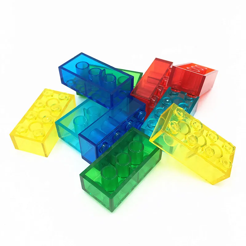 

100g DIY Transparent Red Building Block 2x4 1x1 Green Blue Bricks Dots Educational Creative Plastic Toys for Children