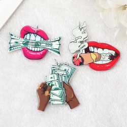 6Pcs Sexy Lipstick Smoking Charms Acrylic Lips Biting Money Cash Rich Pendant Jewlery Findings For Earring Necklace Diy