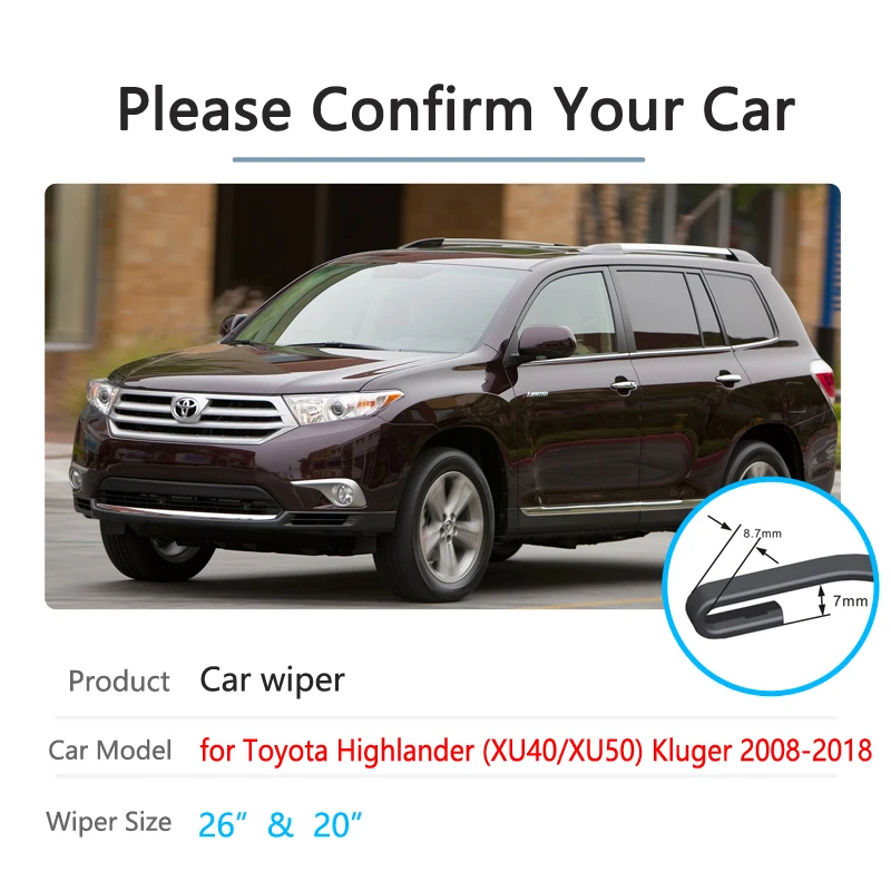 Car Wiper Blade for Toyota Highlander XU40  XU50 Kluger 2008~2018 Windscreen Windshield Wipers Car Accessories 2009 2010 2016