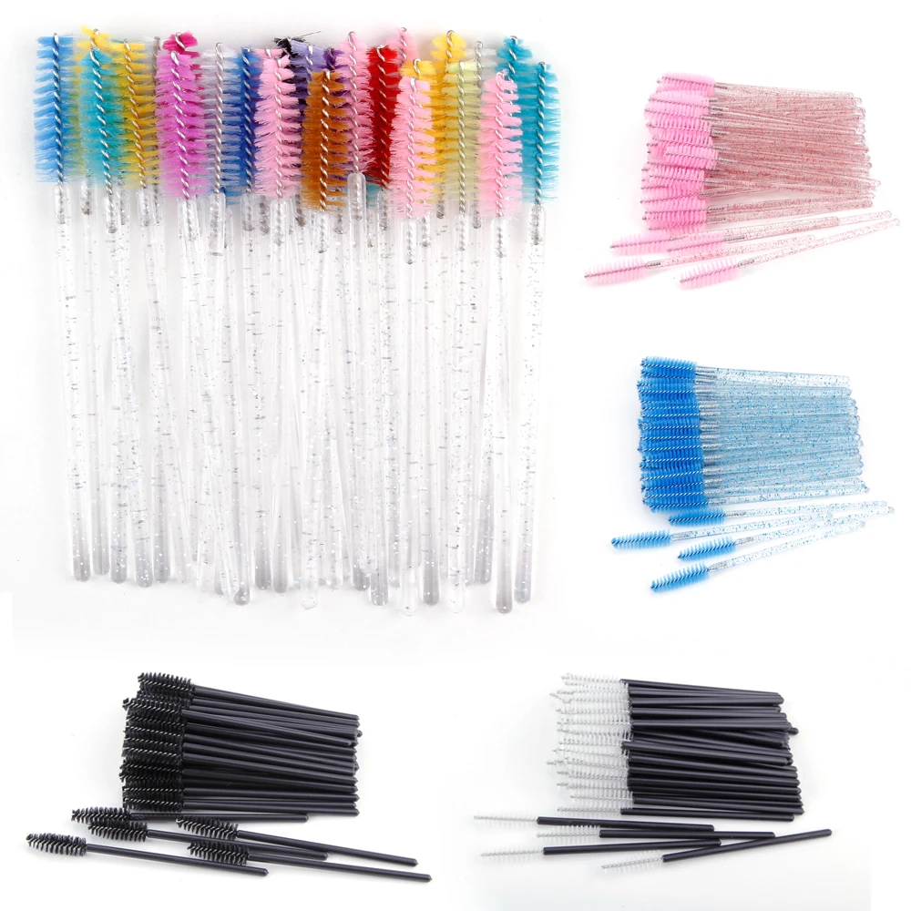 Brosses à cils maquillage des yeux, 50 pièces, Spoolie baguettes de Mascara jetables applicateur cristal Extension de cils, outil cosmétique