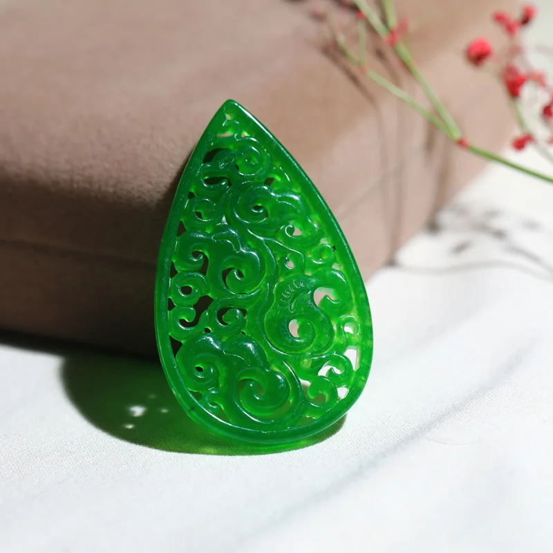 Natural green jadeite hollow out  temperament DIY real jade pendant earring jade accessories septa scattered beads for women