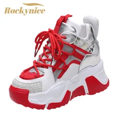 New 2022 Women High Top Sneakers Height Increasing Platform Casual Dad Shoes Spring Thick Sole Breathable Mesh Sport Shoes Woman