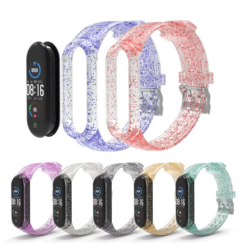 7 Colors Silicone Wristband Strap Watch Band For Xiaomi Mi Band 5 4 3 Smart Bracelet Watch Strap For Miband 3 4 5 Glitter Straps