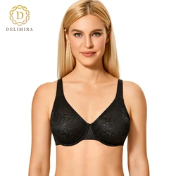 DELIMIRA Women's Full Coverage Unlined Plus Size Underwire Seamless Jacquard Mesh Bra