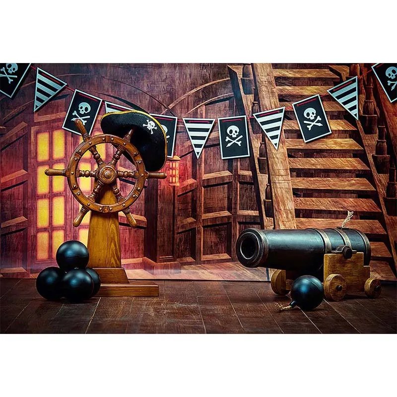 Pirate Ship Subject Backdrops Vintage Plank Cannon Rudder Boy Birthday Decor Photo Studio Photography Background Photozone Props