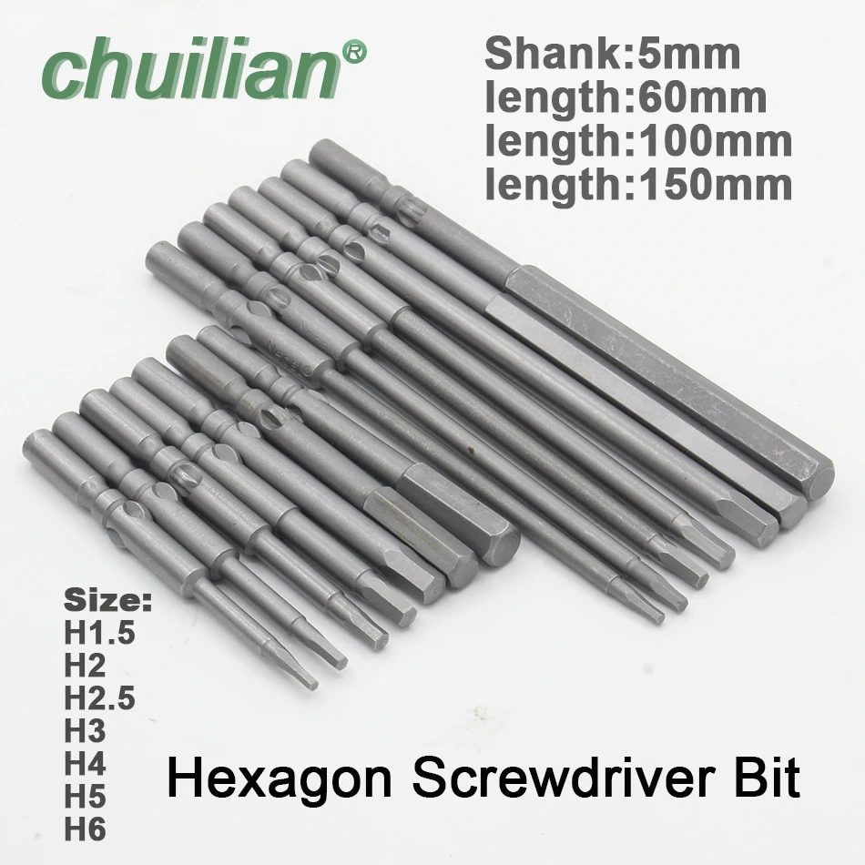 1Pcs Magnetic Hexagon Screwdriver Bit S2 Steel 801 5mm Round Shank Screwdrier Drive Power Drill Bit  60mm 100mm 150mm