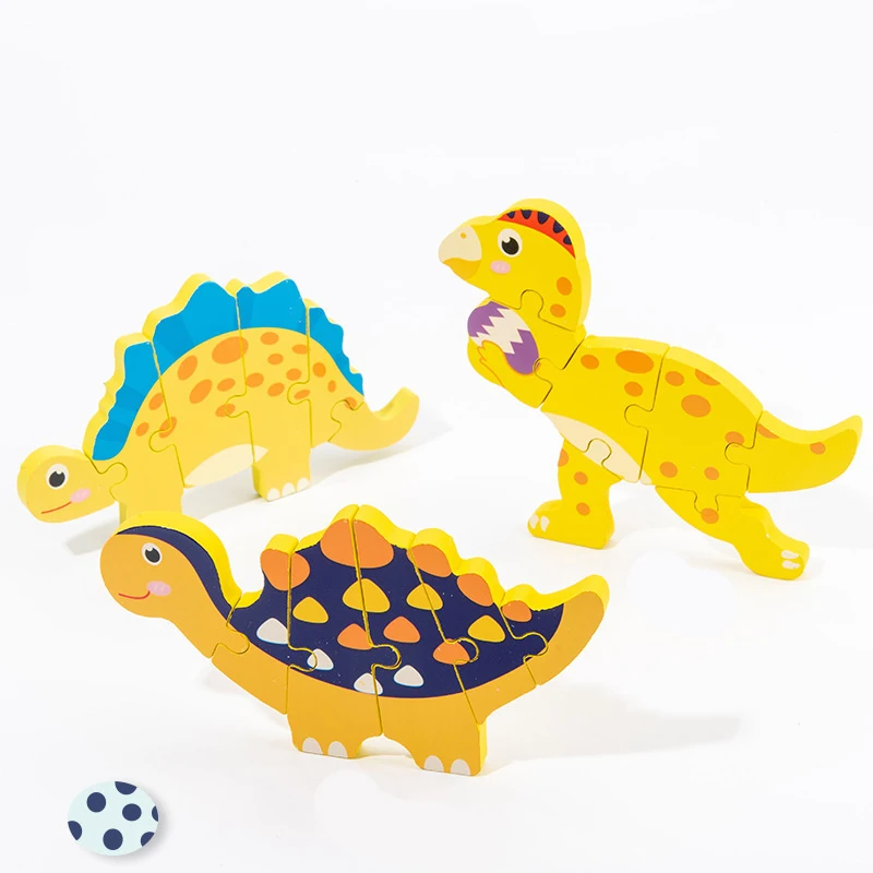 Baby Wooden Cartoon Dinosaur 3D Puzzle Jigsaw For Baby Boy Girl Montessori Early Learning Educatioanl Puzzle Toys