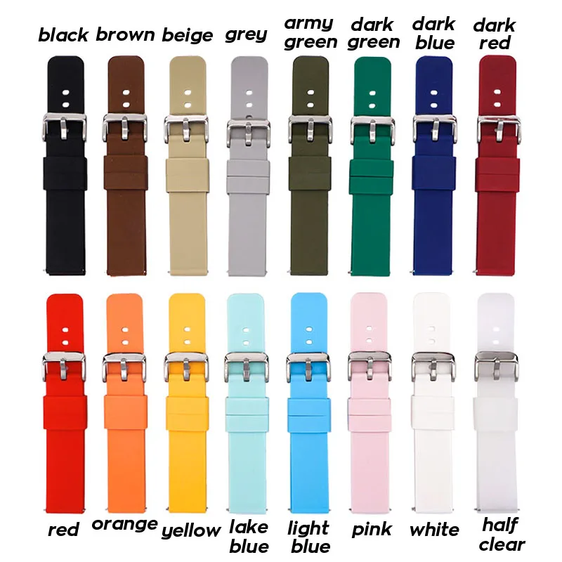 Quick Release Pins Silicone Watch Strap 14 16 18 19 20mm 21 22mm 24mm Waterproof Soft Rubber Smart Watch Band Wrist Bracelet ZGJ