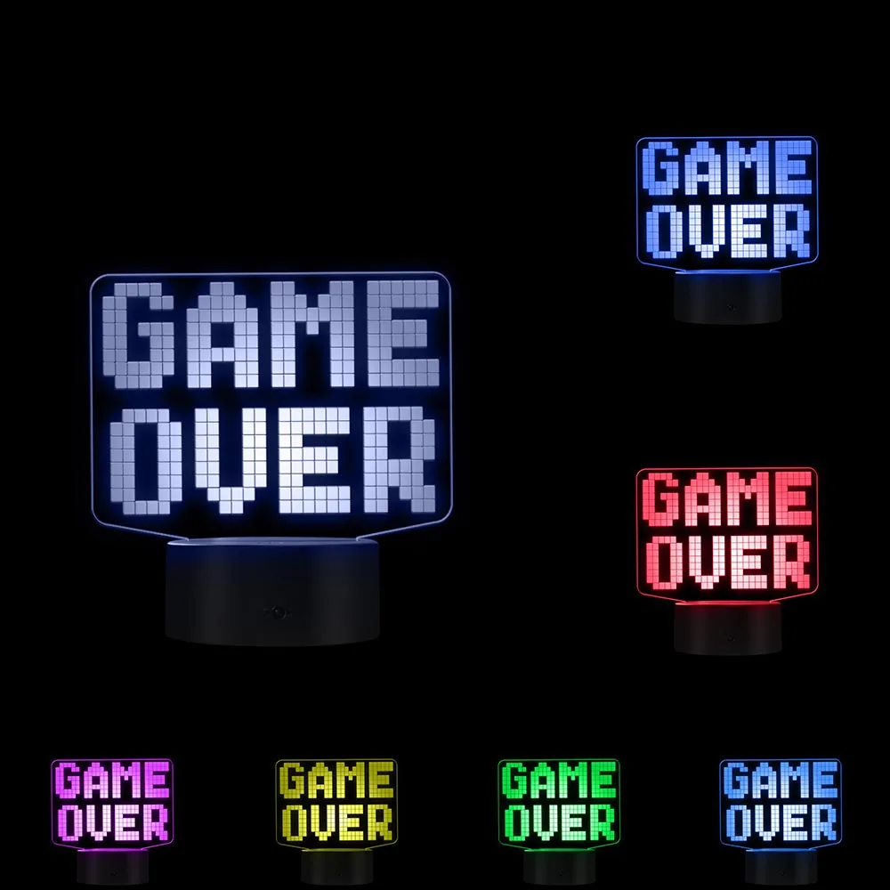 8-Bit Pixel Game Over LED Table Display Sign Novelty Night Light Video Game Lighting Bar Gaming Desk Decoration Touch Control