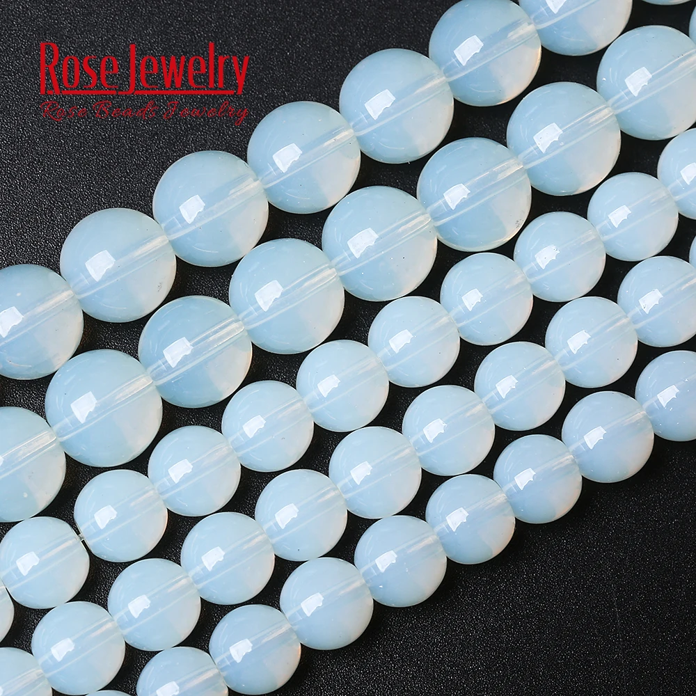 Natural Stone Synthesis White Opal Quartz Round Beads 15