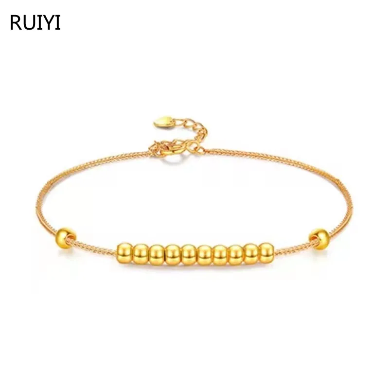 

RUIYI Real 18K Gold Simple Round Bead Bracelet Pure AU750 Adjustable Chopin Chain for Women Wedding Gifts