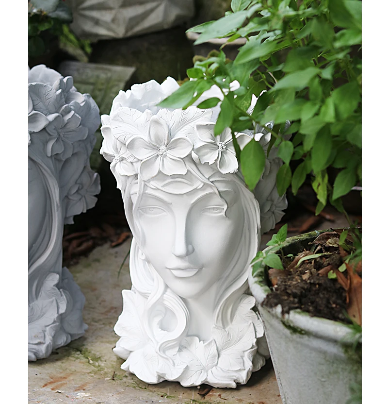 

Outdoor Garden Greek Goddess Head Flowerpot Crafts Cement Venus Vase Ornaments Courtyard Balcony Sculpture Furnishing Decoration