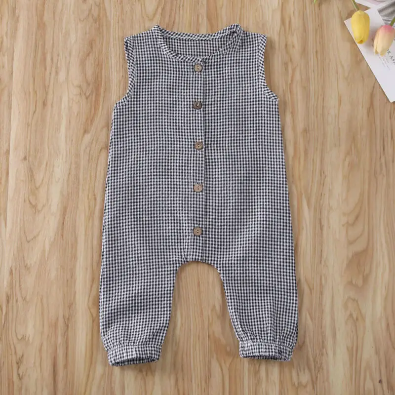 2020 Baby Summer Clothing Newborn Baby Girl Boy Clothes Sleeveless Plaids Romper Jumpsuit Overall Casual Outfits