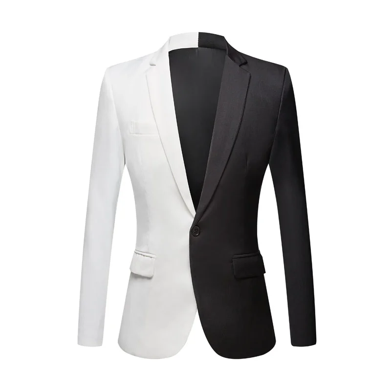 

Costume Fashion White Black Red Casual Coat Men Blazers+Black Pants Stage Singers Blazer Slim Fit Party Prom Suit(Jacket+Pant)