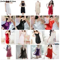 Women Sexy Nightdress Deep V Lace Sleepwear Lingerie Silk Satin Nightie Nightgown Sleeveless Sling Nightwear Home Dress