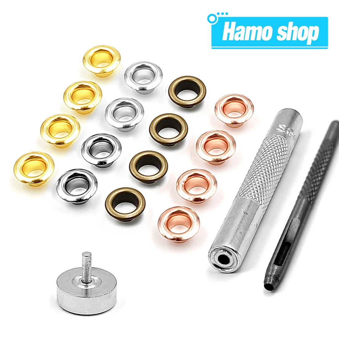 200pcs 5mm Hole Metal Eyelets Grommets with Washer Set Tool Punch Diy Leathercraft Accessories Shoes Belt Cap Bag Tags Clothes