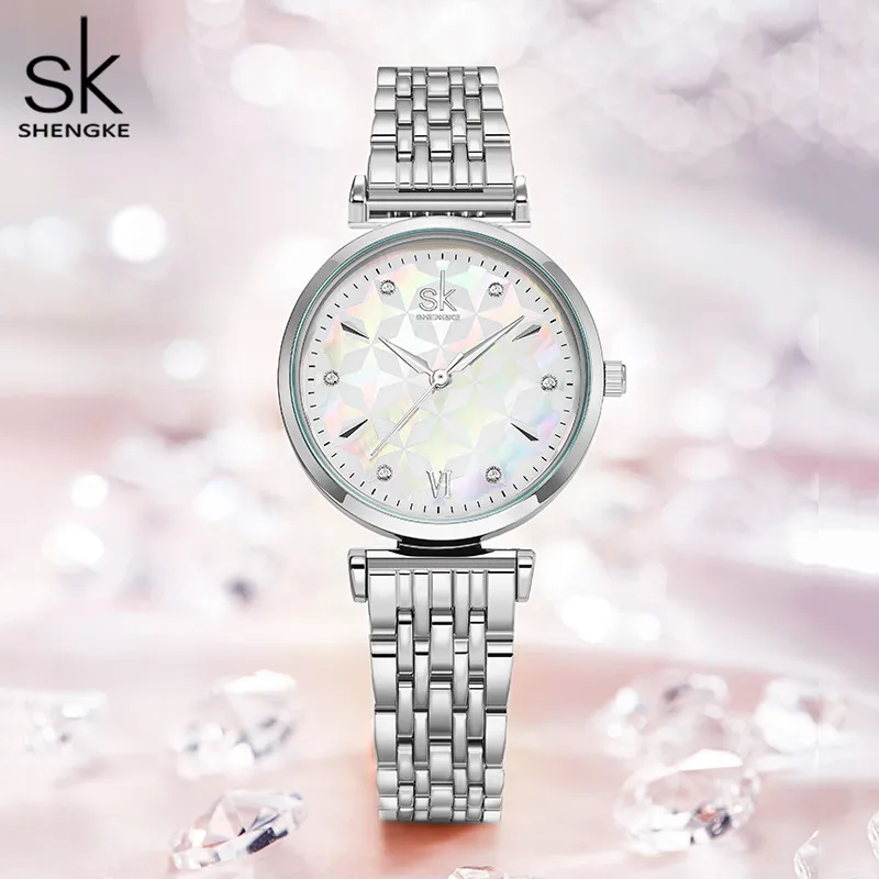 Shengke Bracelet Women Watch Silver Classical Wristwatch Gift for Women Original Design Watch Relógios Femininos