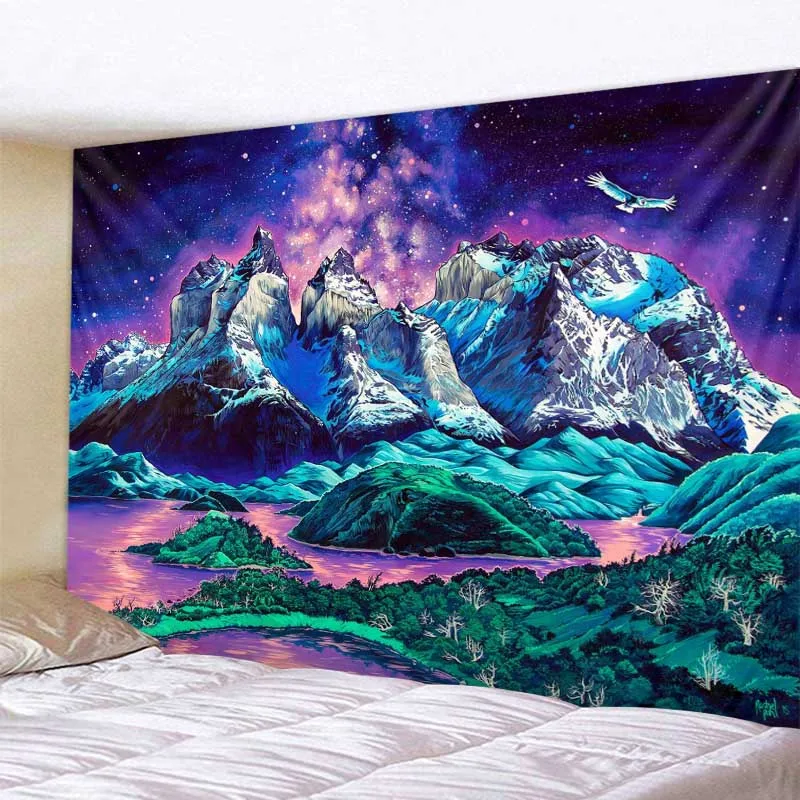 Colorful psychedelic landscape wall hanging tapestry Bohemian hippie family dormitory dream decoration yoga mat beach mat