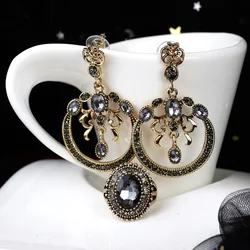 Sunspicems 2020 Indian Jewelry Sets for Women Grey Crystal Drop Earring Round Ring Ethnic Wedding Bijoux Bohemia Party Gift