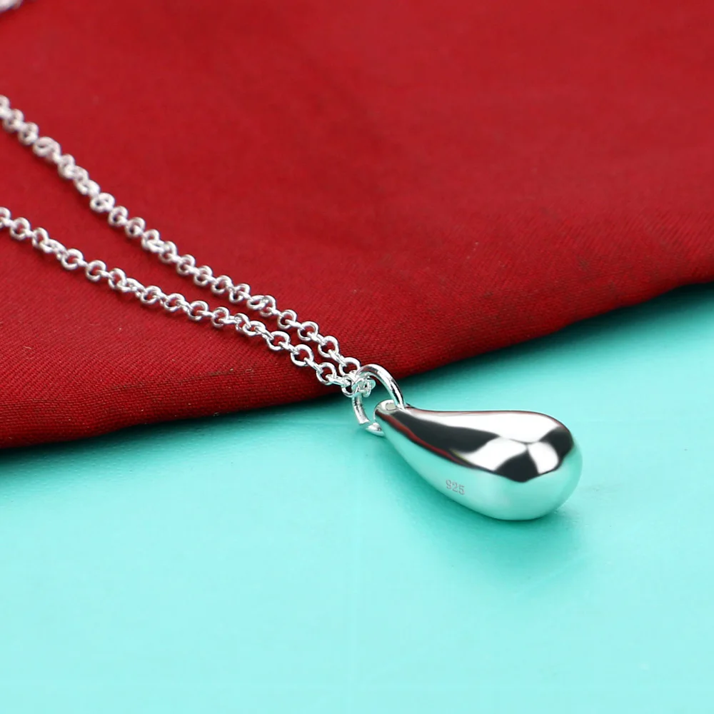 Hot 925 Sterling Silver Necklace For Women Simple Water Drop Pendant Feminine O Chain Clavicle Fashion Jewelry Gift
