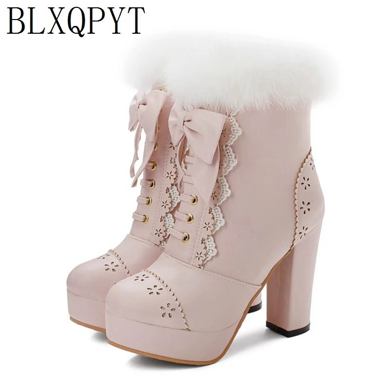 BLXQPYT New Winter Warm women Boots 2019 Big Size 34-48 Knee High Boots Zip High Heels Long Platform Knight shoes woman 8759