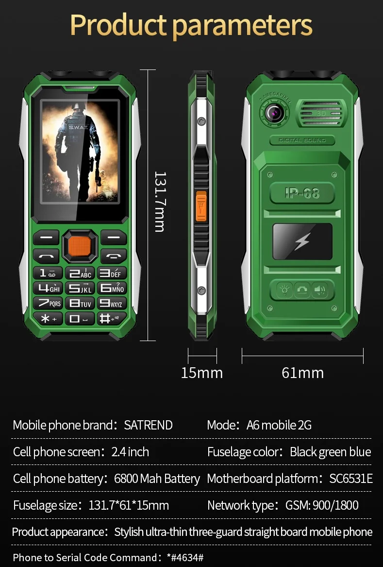 Slim Rugged Outdoor Phone Dual SIM Big Button Long Standby Blacklist Loud Speaker Two Flashlight SOS Dialing MP3 Video Player
