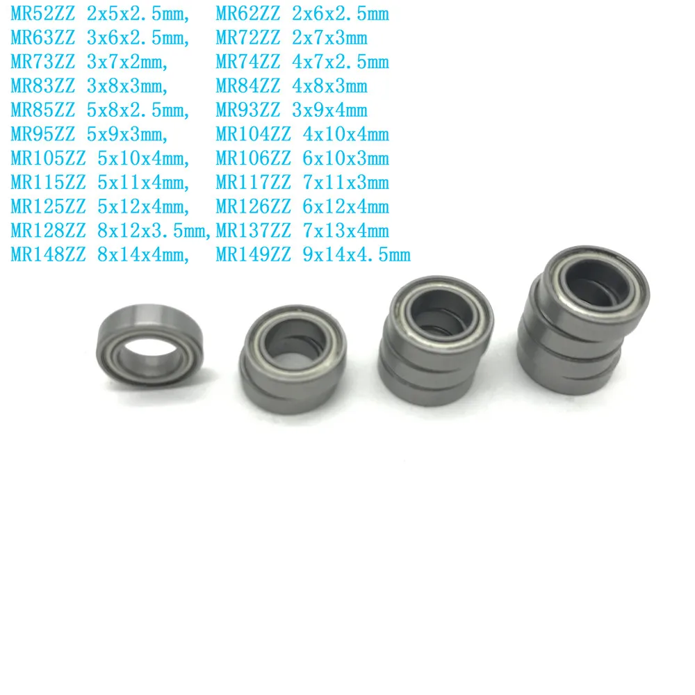10 pezzi serie MR MR52ZZ MR63 MR74 MR85 a MR149ZZ modello in miniatura cuscinetto cuscinetti a sfera schermati in metallo