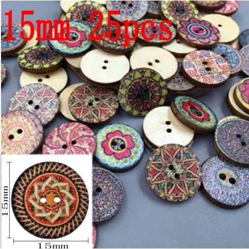 15/20/25Pcs Retro Wooden Buttons 2 Holes for Handwork Sewing Scrapbook Clothing Button DIY Crafts Accessories Gift Card Decor