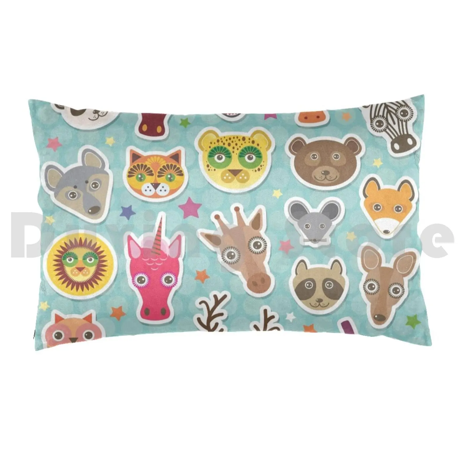 Pillow?case Animals On Blue Polka Dot Background Funny Animals Muzzle. Teal Background With Stars , Polka Dot.