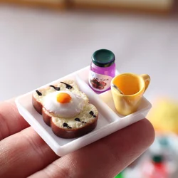 New 5pcs/set Dollhouse MIniature Toast Bread Jam Dinner Plate Cup Spoon For Doll House Kids Pretend Play Kitchen Accessoreis