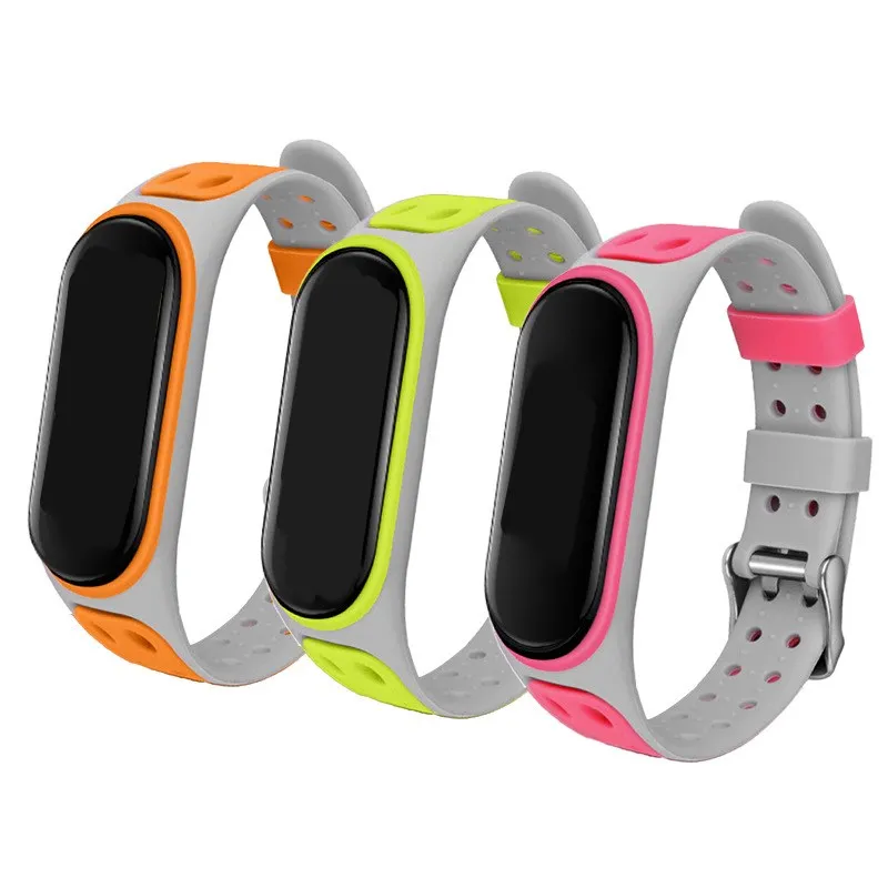 샤오미 미 밴드 5 4 3 용 스트랩, 샤오미 mi 밴드 5 4 3 용 팔찌 더블 버클 교체용 실리콘 손목밴드 액세서리