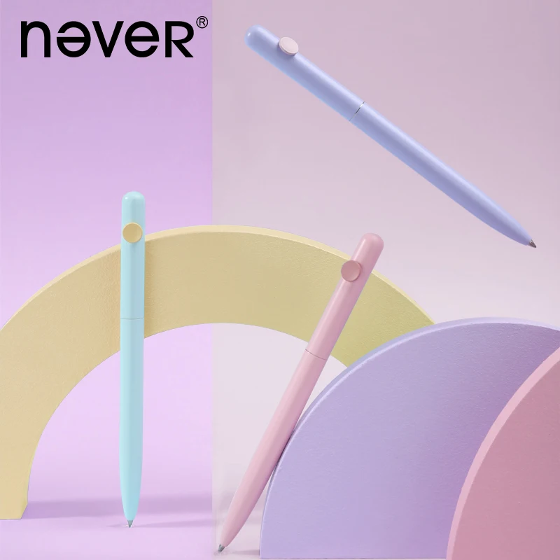 NEVER Macaron Color Rotating Kawaii Metal Gel Pen 0.5MM ручка Female High Quality New caneta Business School Student Gift Box