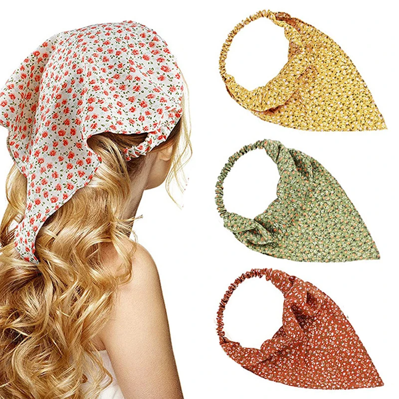 Fashion Printing Bandanas For Womne Hair Scarf Floral Print Triangle Headwear Turban Elastic Hairband Head Wrap Hair Accessories