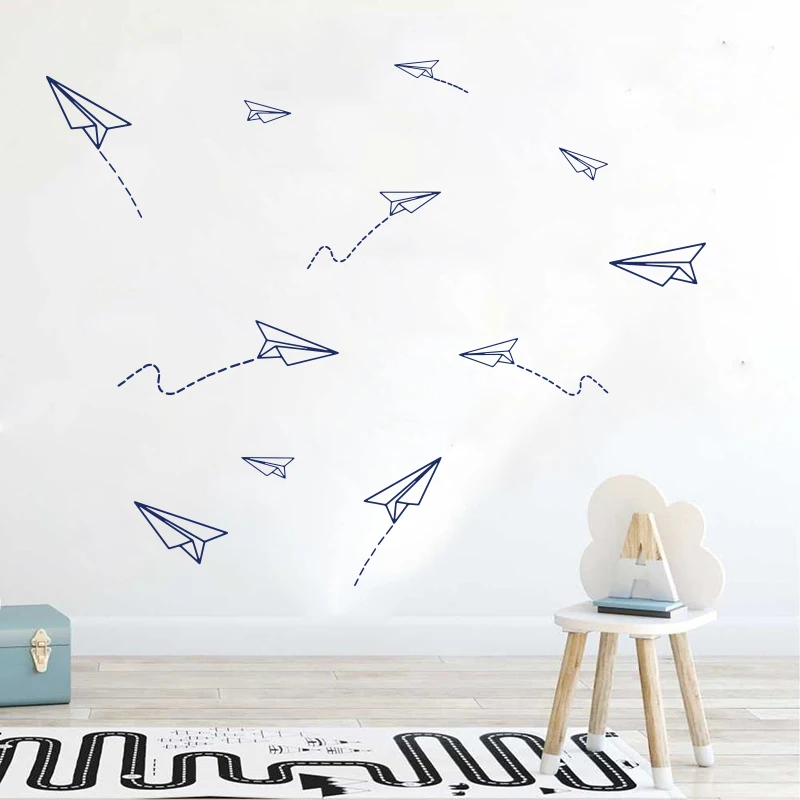 10Pcs Origami Paper Airplanes Wall Decal Kids Room Nursery Cartoon Biplane Jet Battle Plane Wall Sticker Playroom  Decor