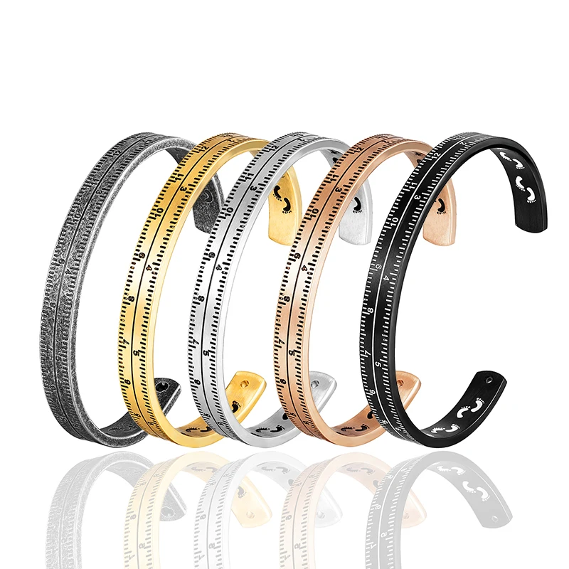 

2022Trend C Open Bracelet Punk stainless steel Jewelry Ruler Scale Bracelet & Bangle For Men woman Cute Footprint Cuff Wristband
