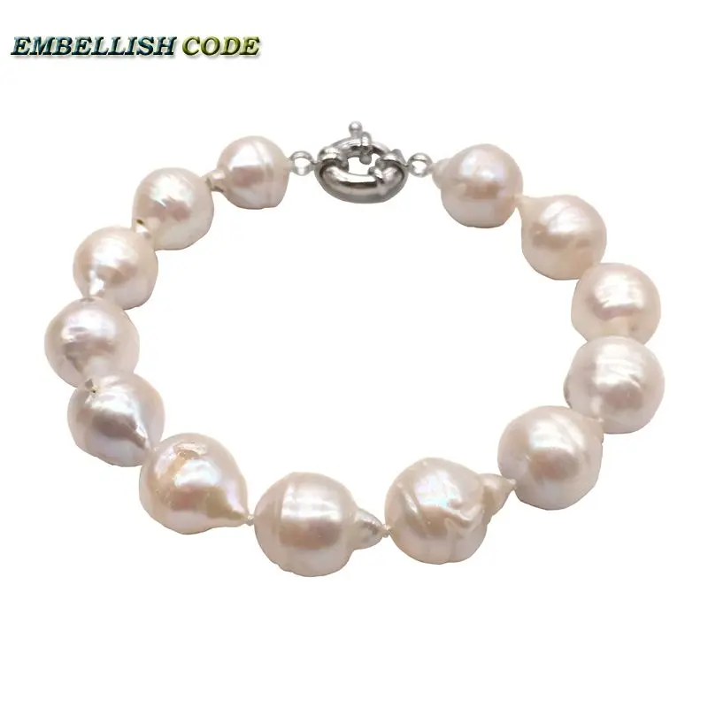 

Normal size white color baroque pearls Bracelet tissue nucleated flame ball pear shape freshwater pearl special for lady