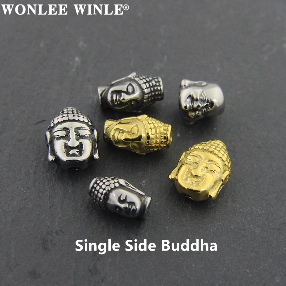 Wonlee Winle Stainless Steel Small Hole Retro Buddha Head Spacer Bead Charm For DIY Men Bracelet Jewelry